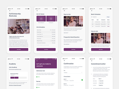 App for Register an Academy academy android app card clean ios layout mobile purple schedule simple table
