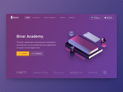 Landing page of Binar Academy academy landing page ui website