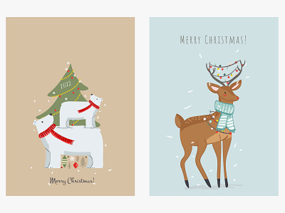 Christmas Card Illustration ai ai web design bear branding card design christmas deer design illustration logo new year typography ui ux vector
