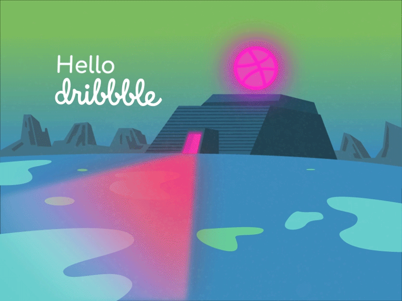Hello Dribbble animation blue debut illustration loop neon vector