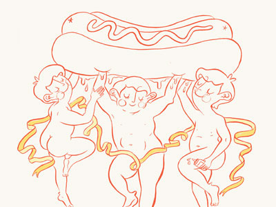 Cherubs Holding a Hotdog brush digital illustration ink