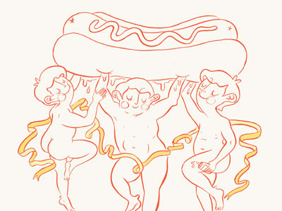 Cherubs Holding a Hotdog