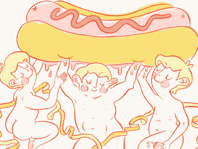 Cherubs Holding a Hotdog pt. 2 brush digital fat babies illustration ink junk food