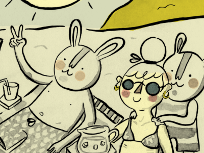 La Playa beach brush bunnies digital family illustration ink tuesday bassen