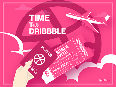 Dribbble Invite cool design dribbble dribbble best shot dribbble invitation dribbble invite flat flat design flyer flying illustration invitation invitation design invite invite design invite pink plane ticket player passport pink plane player ticket