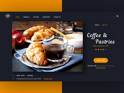 Coffe & Pastries coffee coffeeshop cool design dark dark design dark theme design design coffee pastries dark desktop desktop design flat mainpage pastries ui uidesign ux uxdesign web webdesign website