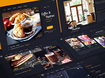 Coffee & Pastries (all screens mockup) coffee coffeeshop dark design design desktop desktop design flat mockup pastries ui uidesign ux uxdesign web webdesign website