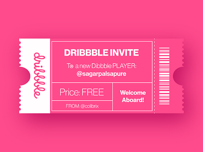 New Dribbble Player color cool design dribbble dribbble invite flat flat illustration free gift hello dribble hello world illustration invitation invitation card invite new player pink player ticket