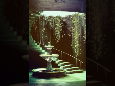 A secret place 3d 3d art blender3d concept design fountain greenery illustration nature scene scenery stairs