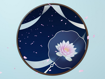 Chinese Spring Night 3d art blossom chinese concept design fan flower illustration lotus nature render silk symbol