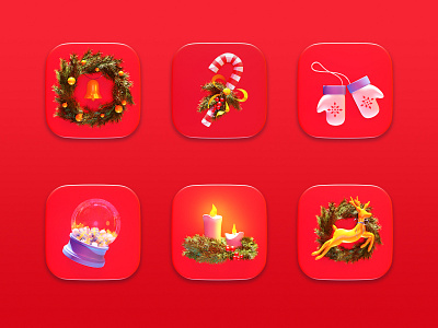 Set of Christmas Icons 3d candle cgi christmas concept deer design holiday icon icon set render symbol wreath