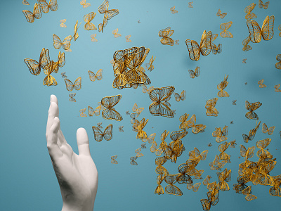 Catching Butterflies 3d 3d art blender3d butterfly cgi concept design geometry hand illustration