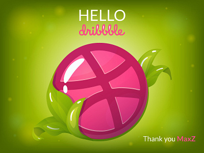 Hello Dribbble dribbble first shot green hello leaves nature pink