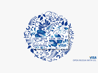 Visa Card Concept bank branding concept credit card design finance gzhel illustration logo money pattern russia symbol vector visa visa card
