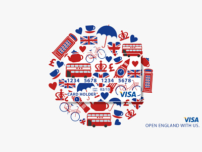 Visa Card Concept bigben branding bus concept crown design england finance flag heart illustration logo symbol tea vector visa card