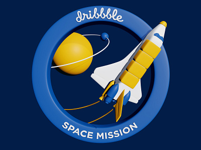 Space mission patch 3d art blender3d dribbbleweeklywarmup dribbbleworld illustration planet shuttle space spaceship universe