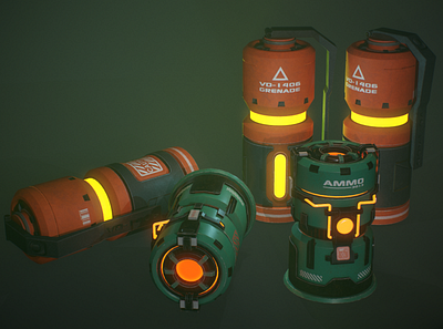 Grenade and ammunition 3d art ammunition blender3d concept game grenade illustration low poly props