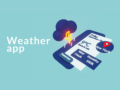 Weather App in 3d 3d art animation blender3d concept design interface location mobile temperature ui ux visualization weather app