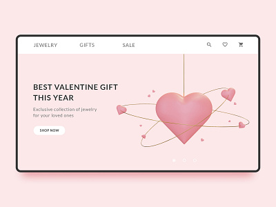 Promo page for St. Valentine 3d 3d art blender3d concept design gift heart holidays love shop ui ux valentine day web design