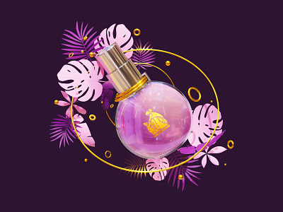 Eclat d'Arpège Lanvin 3d 3d art blender3d concept design geomentry gold illustration perfume tropical leaves