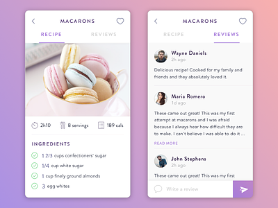 Recipe app - Info and Review app comments cooking eyecandy flat food ios recipe review reviews social ui