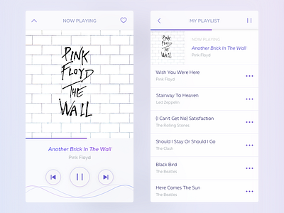 Music Player App album app clean design entertainment ios music pink floyd play player playlist ui