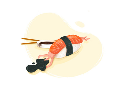 Mood... board chopsticks coronavirus graphicdesign illustration minimal salmon soy sauce stayhome sushi ui ux webdesign yellow