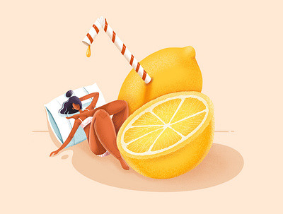 Summer time in quarantine bathing beach breeze coronavirus design graphicdesign illustration juice lemon minimal procreate quarantine relaxing stay home straw summer sun sunbathing ui ux