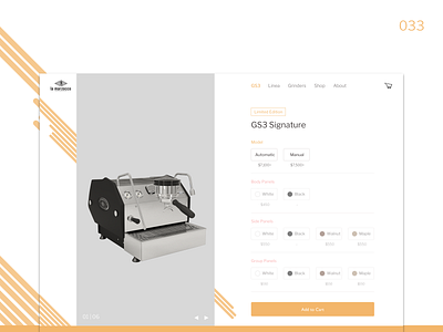 Daily UI Challenge - Day 33 033 branding bright custom customize daily ui dailyui ecommerce espresso espresso machine ui ux