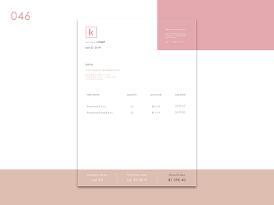 Daily UI Challenge - Day 46 046 branding daily ui dailyui design flat invoice invoice design invoice template invoices kevin murphy ui ux