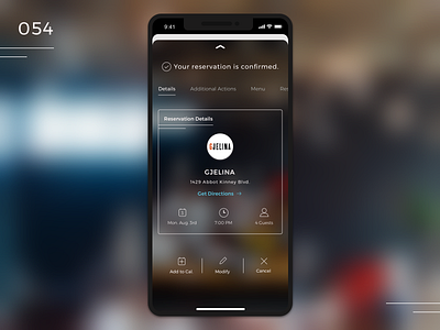 Daily UI Challenge - Day 54 app branding confirmation daily ui dailyui design flat iphone 10 reservation restaurant restaurant app ui ux