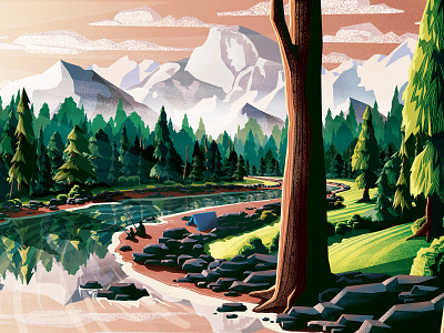 The RiverBend camping fishing illustration illustrator mountains msw photoshop river vector