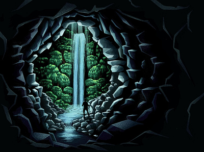 Hidden Falls cave design exploration illustration msw procreate waterfall