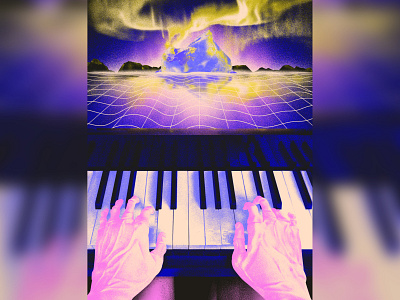 Intro album cyberpunk illustration music piano robot