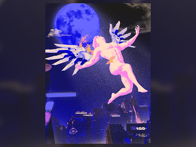 Dreamers angle city cyberpunk fire icarus illustration moon winds