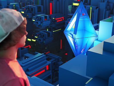 Find Crystal 3d blue boy c4d city crystal find glass imagine man model