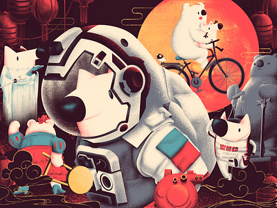 Chinese New Year Movie & Zhihu bear chinese design dog fox illustration moon movie spring festival