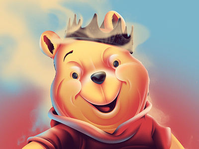 King Winnie is watching you bear crown emperor illustration king winnie the pooh