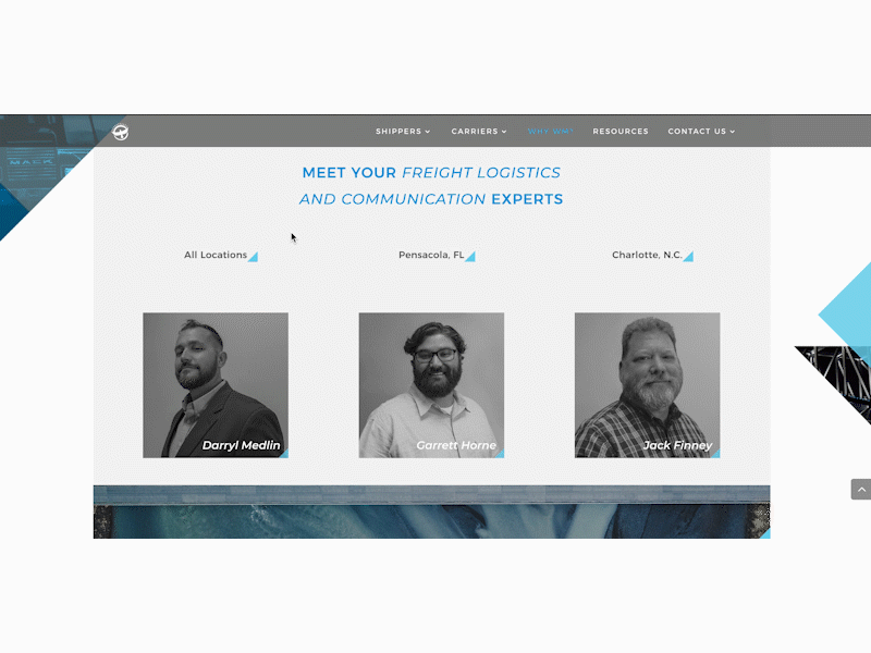 Staff Page/Bio's UI angles biography clean filters headshots hover identity image hover layered logistics recruitment selectors shipping staff titles transport trucking ui uiux