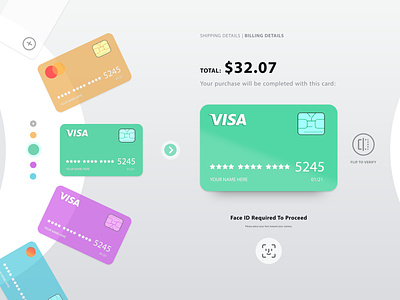 Credit Card Checkout - iPad UI buttons checkout form circles clean credit card daily ui ecommerce flat ui flip glare icons identity ipad ipadpro rotational ui ux verification