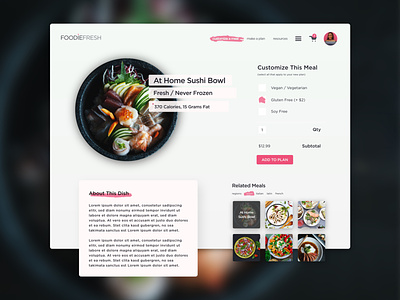 E-Commerce Shop UI - FoodieFresh branding brush cuisine culture dailyui diet ecommerce food foodie form guide meal meal planner meal prep order plate product page shop store uiux