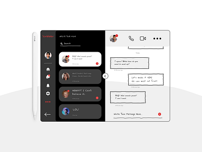 Direct Messaging UI - Scribbler adobexd app apple brush script chat dailyui dashboard direct messaging handwriting handwritten icons illustraion ipadpro message notes sketch socialmedia uiux video chat voice chat