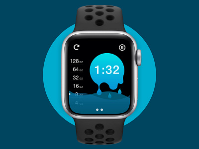Drink More Water - Countdown Timer Watch UI adobe xd app apple watch countdown dailyui fitness health illustrator liquid measure meter scale smartwatch time timer tracker uiux water waves wearable
