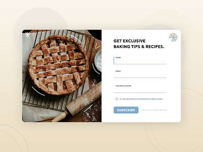 Lead Form UI - Bakery Nurture Campaign bakery baking cooking dailyui ecommerce email food form icon indicator landing page lead generation leads marketing pie recipe shop signup tips uiux