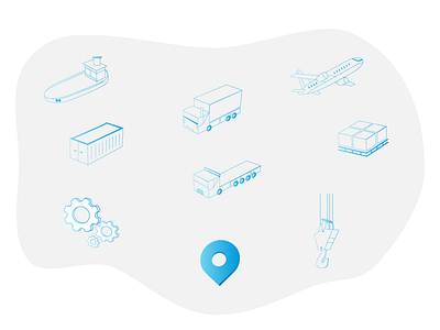 Custom Logistics Icons airplane boxes cargo clean cogs cranes design flat icons identity illustration illustrator logistics minimal minimalist shipping shipping container steamboat ui design vector