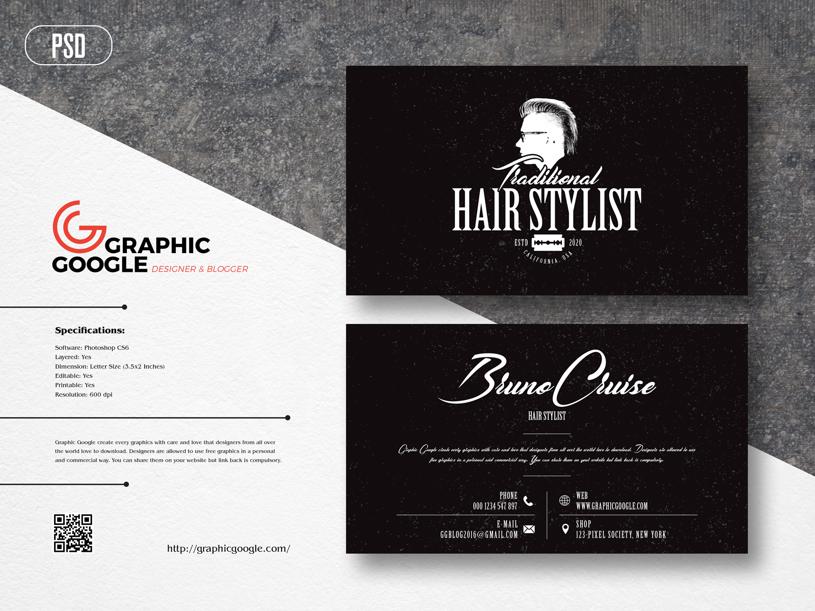 Free Hair Stylist Business Card Design Template by Graphic Google on