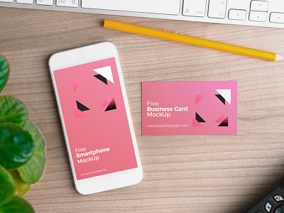 Free Smartphone with Business Card MockUp PSD business card mock up smartphone mock up