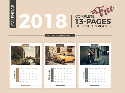 Free Complete 2018 Calendar Design Templates - 13 Pages