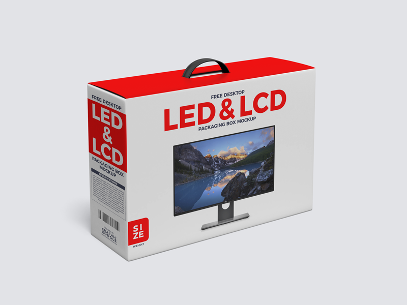 Download Free Desktop LCD & LED Packaging Box with Handle Mockup 2018 by Graphic Google on Dribbble