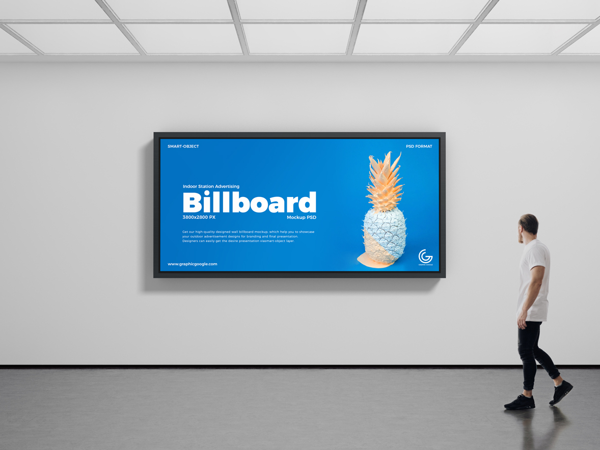 Download Free Indoor Advertising Billboard Mockup PSD by Graphic ... PSD Mockup Templates